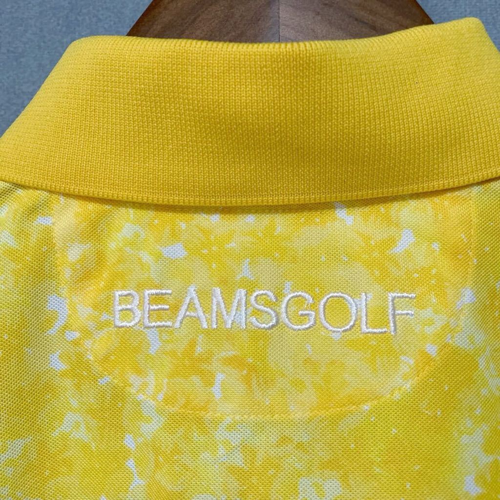 BEAMS GOLF ビームスゴルフ ポリエステル 鹿の子 吸汗速乾 ドライ 胸 刺繍 ロゴ ポロシャツ size.M イエロー 総柄 ゴルフウェア_画像7