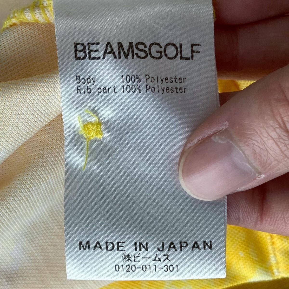 BEAMS GOLF ビームスゴルフ ポリエステル 鹿の子 吸汗速乾 ドライ 胸 刺繍 ロゴ ポロシャツ size.M イエロー 総柄 ゴルフウェア_画像9