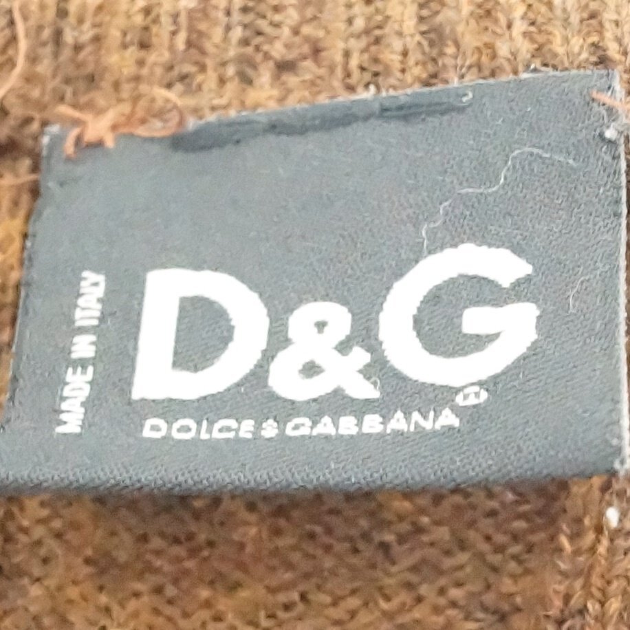 現状品 ドルチェ＆ガッバーナ D&G ニットカーディガン 長袖 Vネック サイズ 26/40 茶系 花モチーフ付き 一部変色 毛玉 袖に穴等ありの画像3