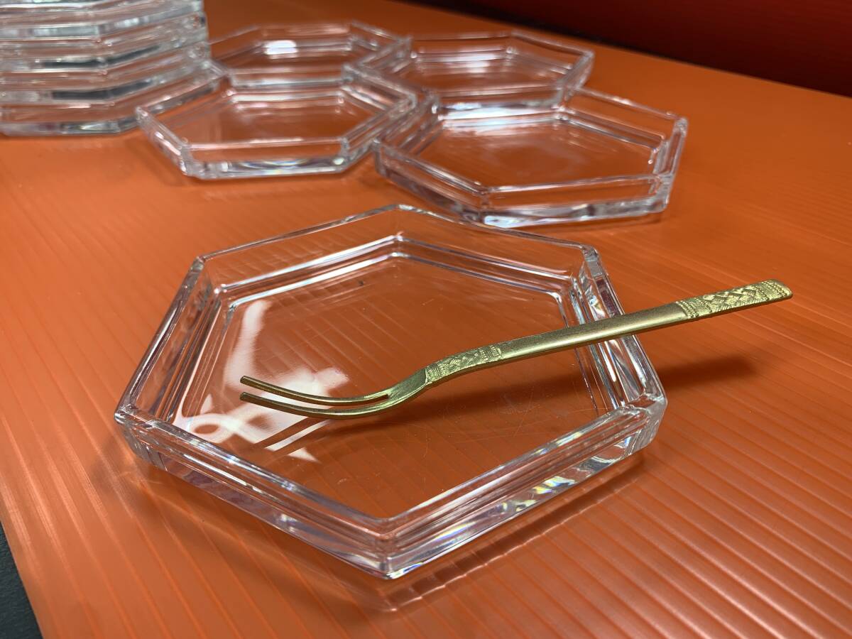  высококлассный сломан . кулинария магазин из скидка вверх! вода кондитерские изделия шестиугольник crystal стекло тарелка ( Sasaki Восток стекло )20 шт. комплект Fukuoka префектура NO6