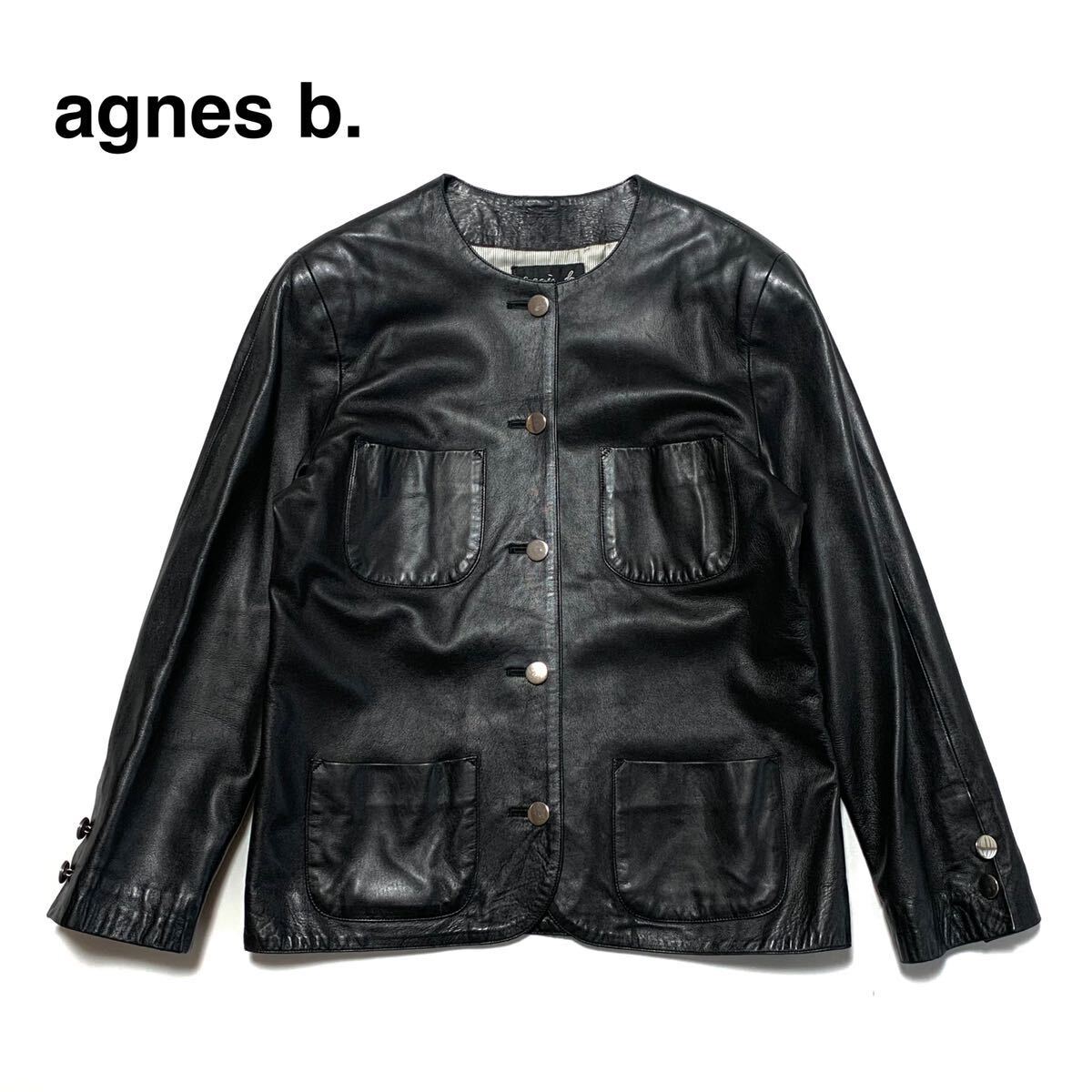 希少 アニエスベー agnes b ヴィンテージ ノーカラー レザー 希少 アニエスベー agnes b ヴィンテージ ノーカラー レザー