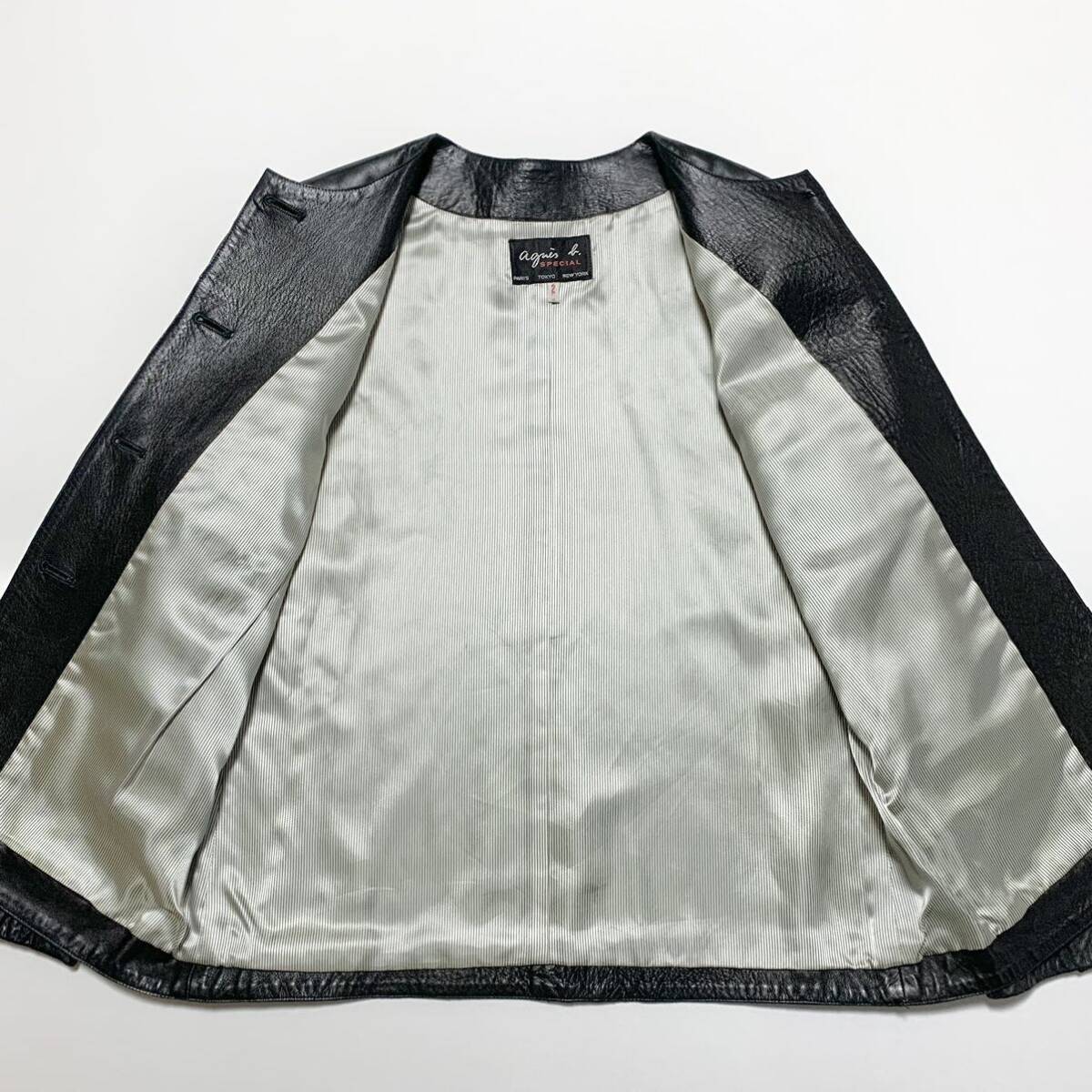 希少 アニエスベー agnes b ヴィンテージ ノーカラー レザー 希少 アニエスベー agnes b ヴィンテージ ノーカラー レザー