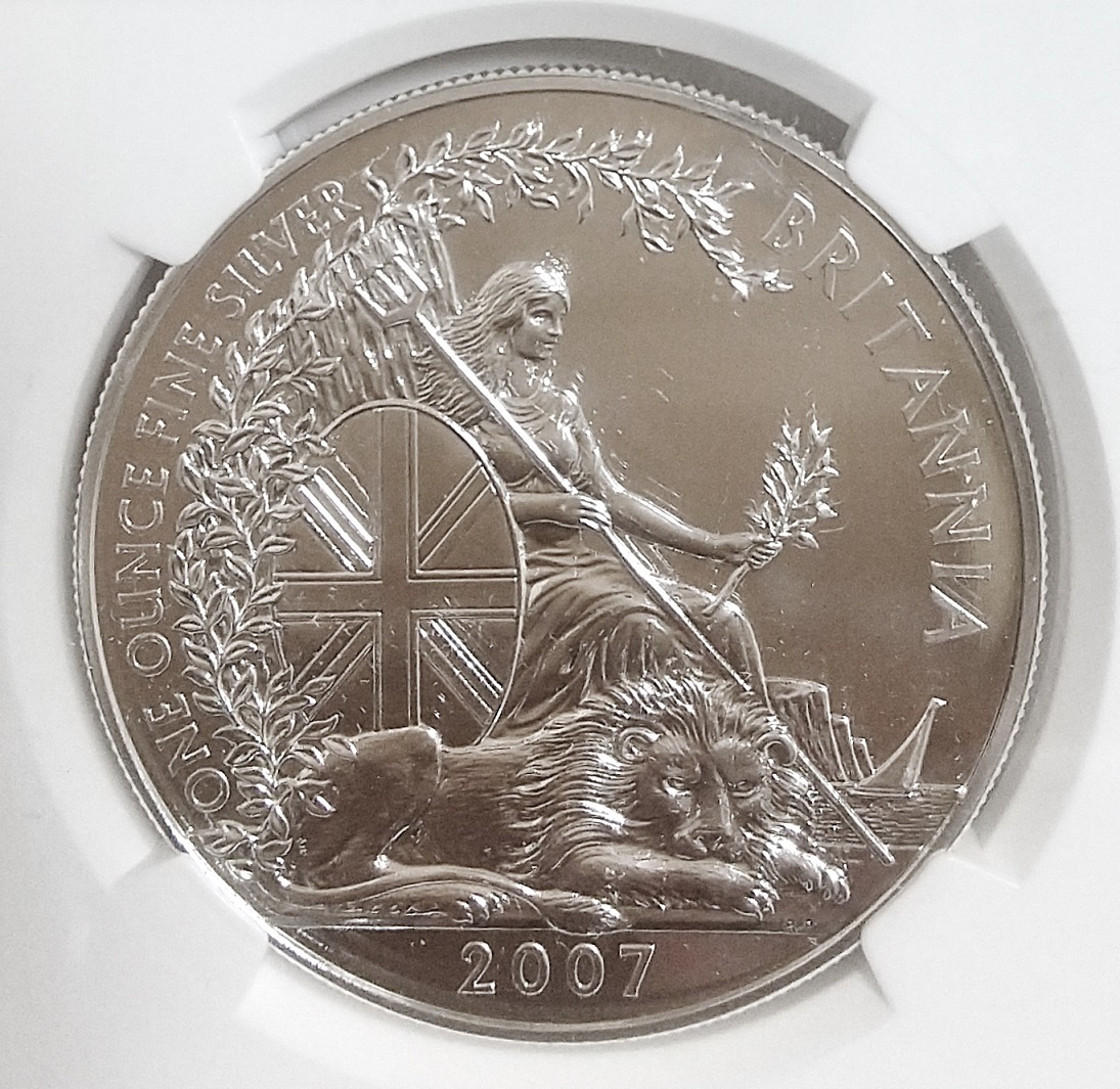 2007年 英国 イギリス ブリタニア ライオン シーテット 座像 2ポンド 1オンス 銀貨 NGC MS69 DPL 1oz_画像4