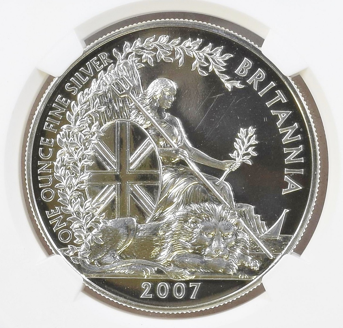 2007年 英国 イギリス ブリタニア ライオン シーテット 座像 2ポンド 1オンス 銀貨 NGC MS67 DPL 1oz_画像5