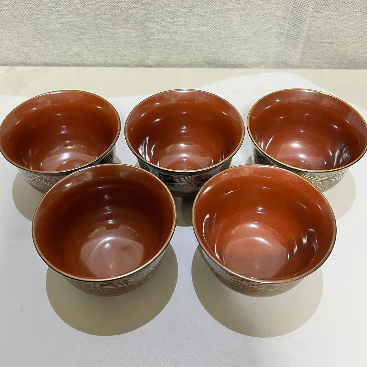 有田焼 青藍窯 湯呑み茶碗 汲出 5客セット 色絵 金彩 花 湯のみ