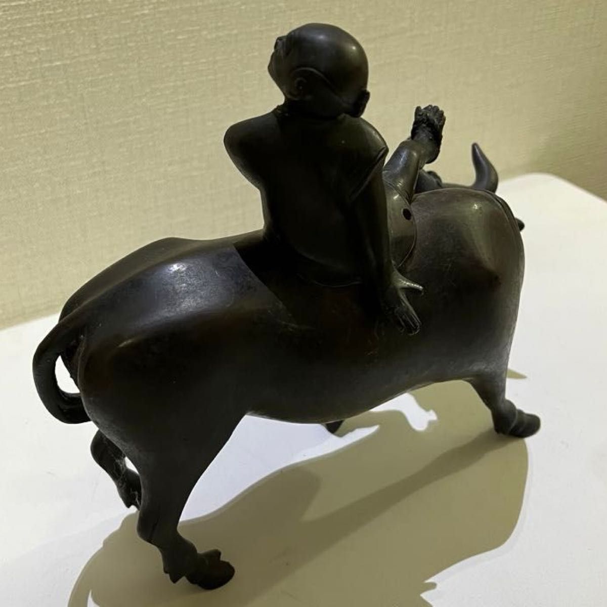 茶道具　香炉 古銅製 牛 金属工芸 童子　牛飼オブジェ 彫刻 置物 