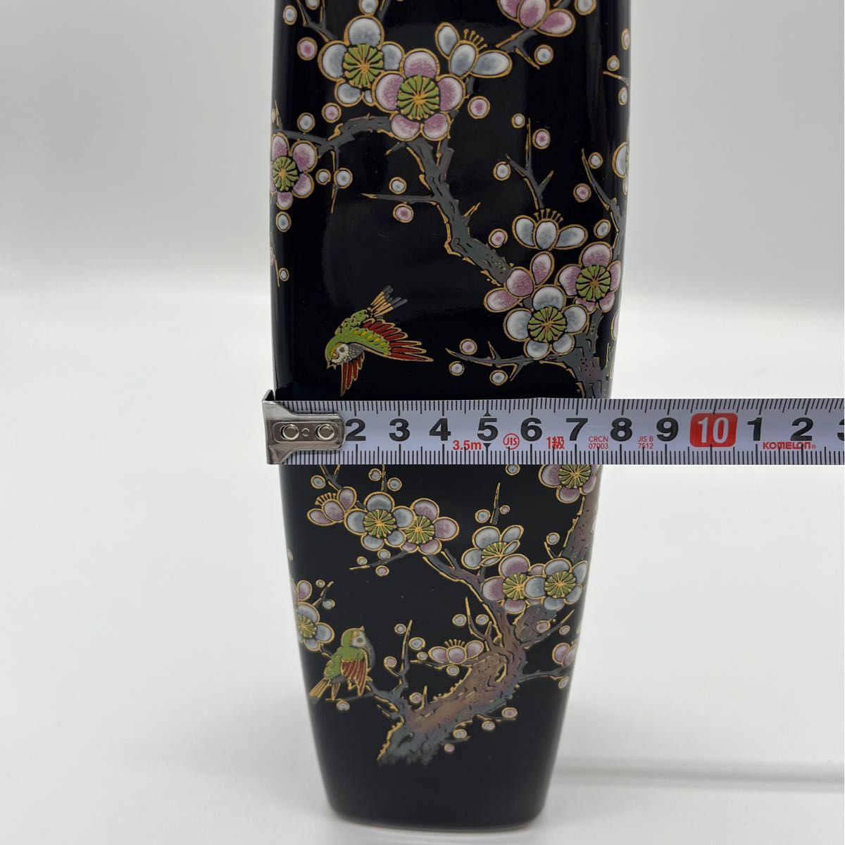 重銀彩盛枝絵 花瓶 名硝作 陶器製 工芸品 骨董品 アンティーク レトロ　梅　雀