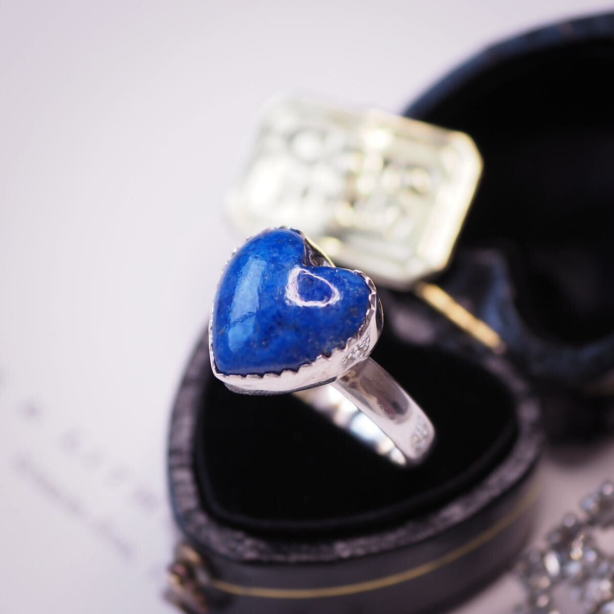 ＊ハートラピスラズリリング＊英国アンティーク イギリス ヴィンテージ 指輪 金 Victorian ring vintage antique gold lapis lazuli Kの画像3