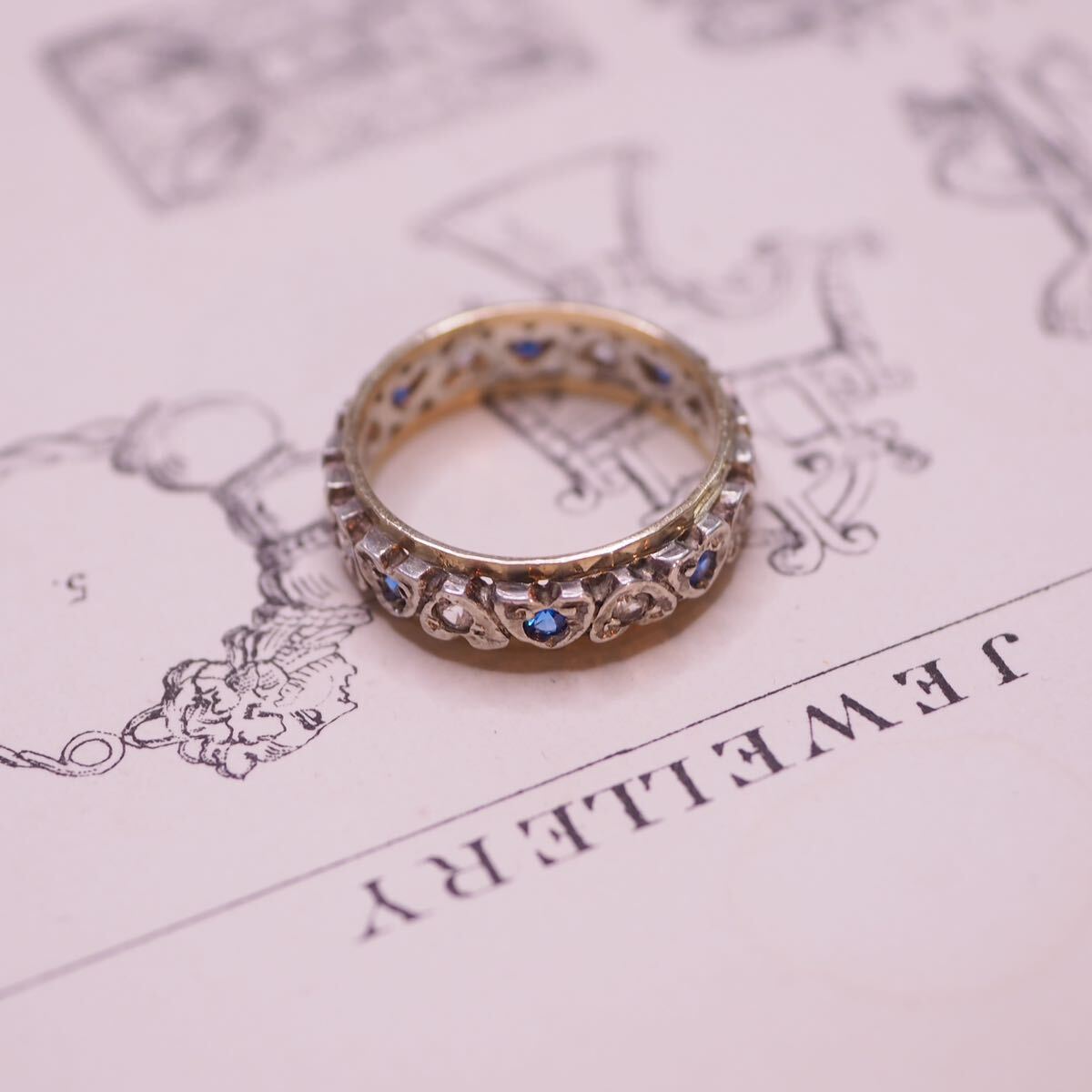 ＊K9ハートベゼルのブルースピネルリング＊英国ヴィンテージ イギリス アンティーク 指輪 金 ring vintage antique gold blue sapphireの画像7