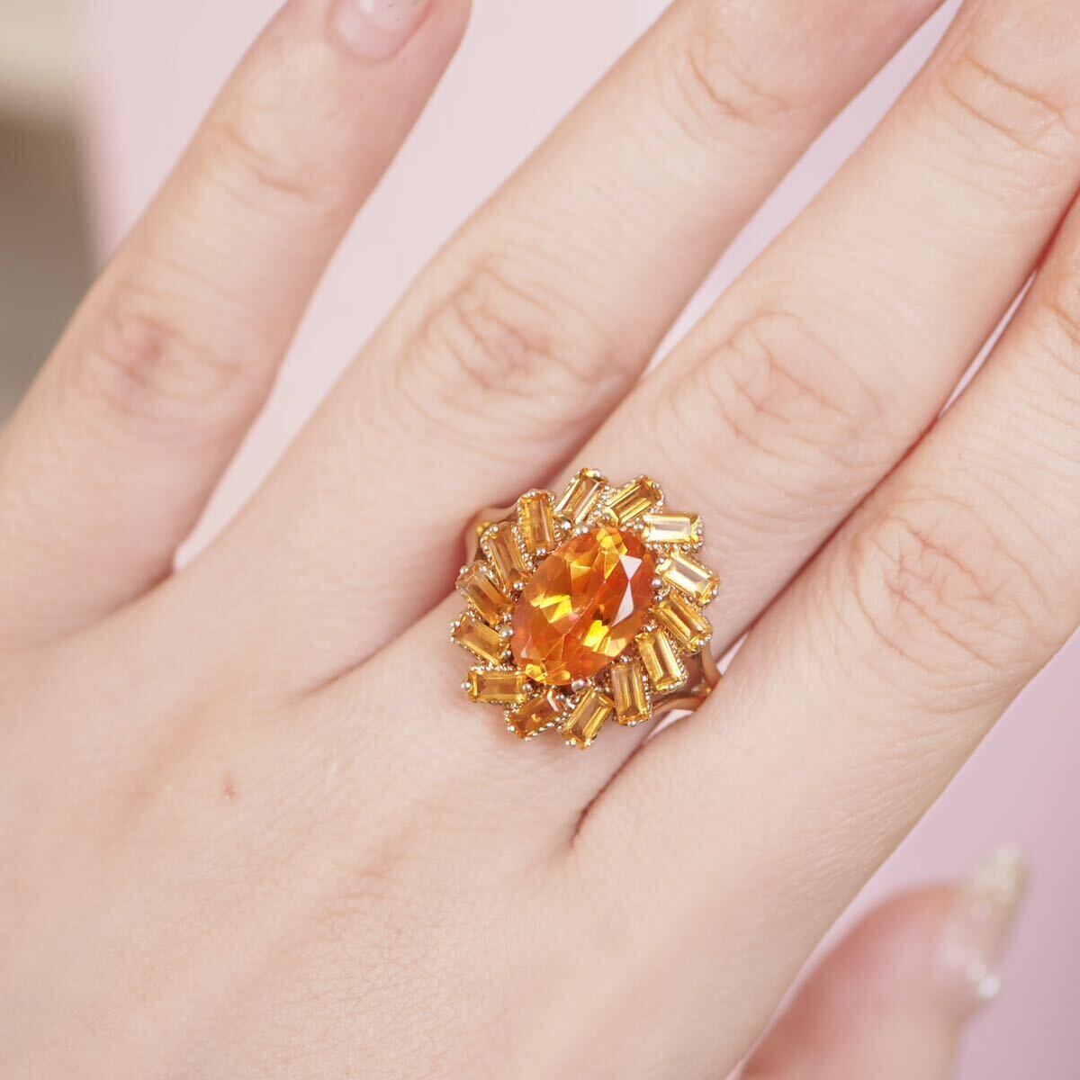 ＊K9ゴールデンハニーリング＊英国アンティーク イギリス ヴィンテージ 指輪 金 昭和レトロ ring vintage antique gold citrine (検K18の画像10