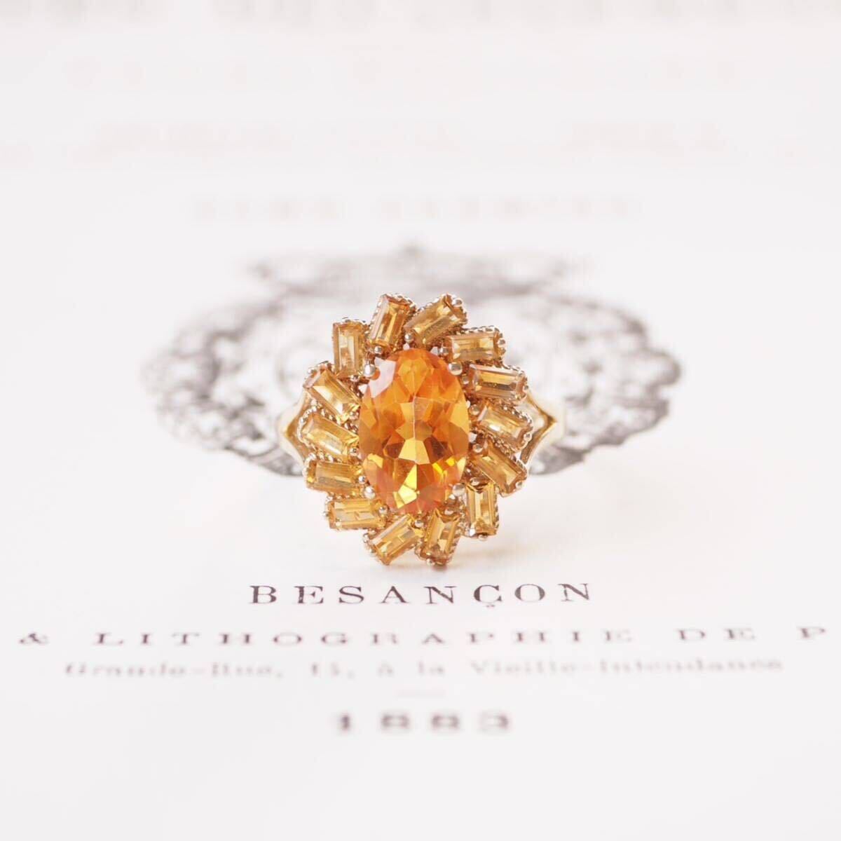 ＊K9ゴールデンハニーリング＊英国アンティーク イギリス ヴィンテージ 指輪 金 昭和レトロ ring vintage antique gold citrine (検K18の画像6