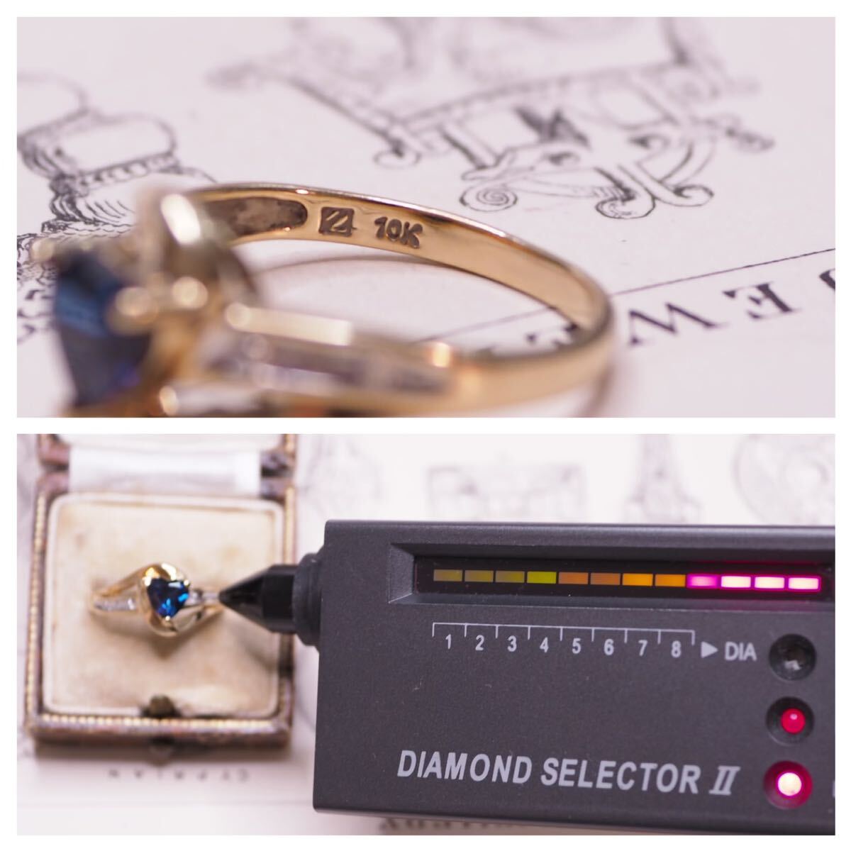 ＊K10ロイヤルブルーサファイア&ダイヤモンドリング＊英国ヴィンテージ アンティーク ring vintage antique gold blue sapphire diamondの画像10