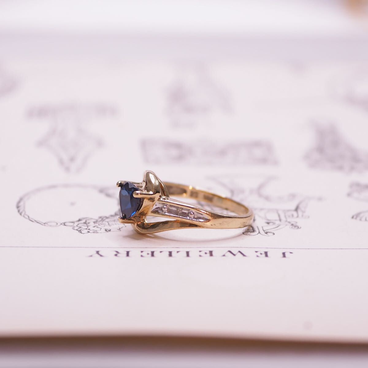 ＊K10ロイヤルブルーサファイア&ダイヤモンドリング＊英国ヴィンテージ アンティーク ring vintage antique gold blue sapphire diamondの画像7