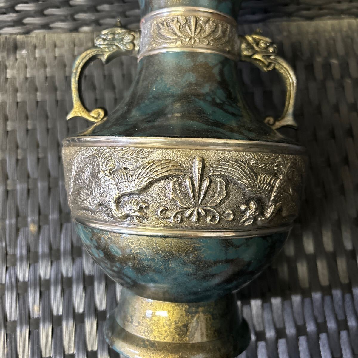 ビンテージ レア 花器 花入 金属工芸 銅製 アンティーク 壺 花瓶 置物 花びん の画像4