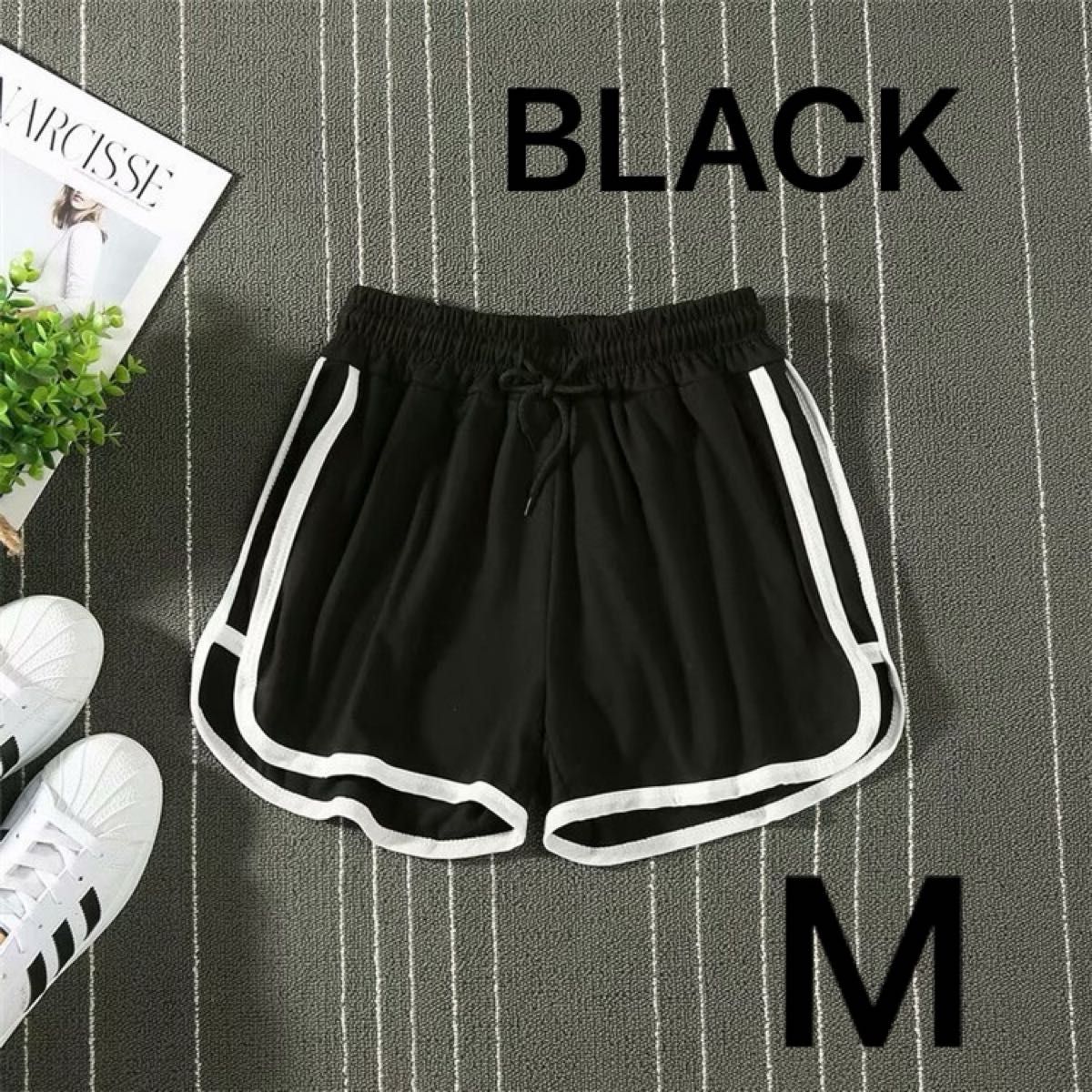 BLACK  M  ショートルームパンツ 韓国 レディース ヨガ グレー 黒