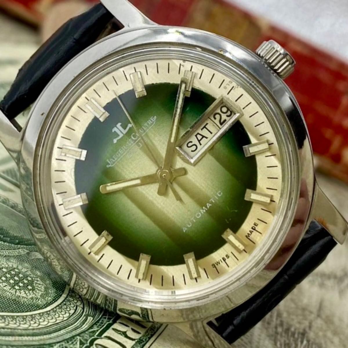 【動作良好】★送料無料★ ジャガールクルト JAEGER LECOULTRE メンズ腕時計 グリーン 自動巻き ヴィンテージ アンティークの画像1