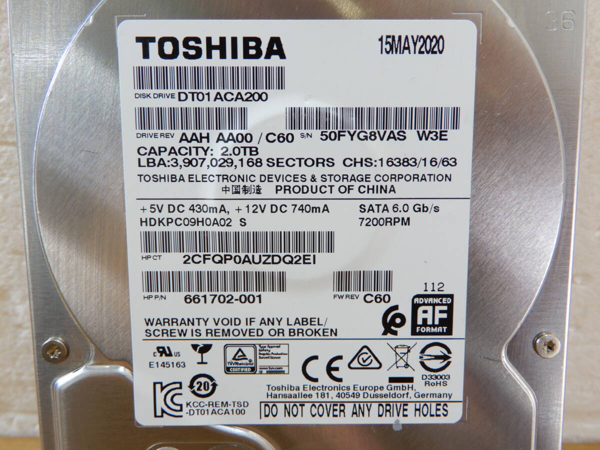 Y0483★\1～TOSHIBA/東芝 PC周辺機器 ハードディスク/HDD/PCデータ保管 3.5 容量:2.0TBの画像3
