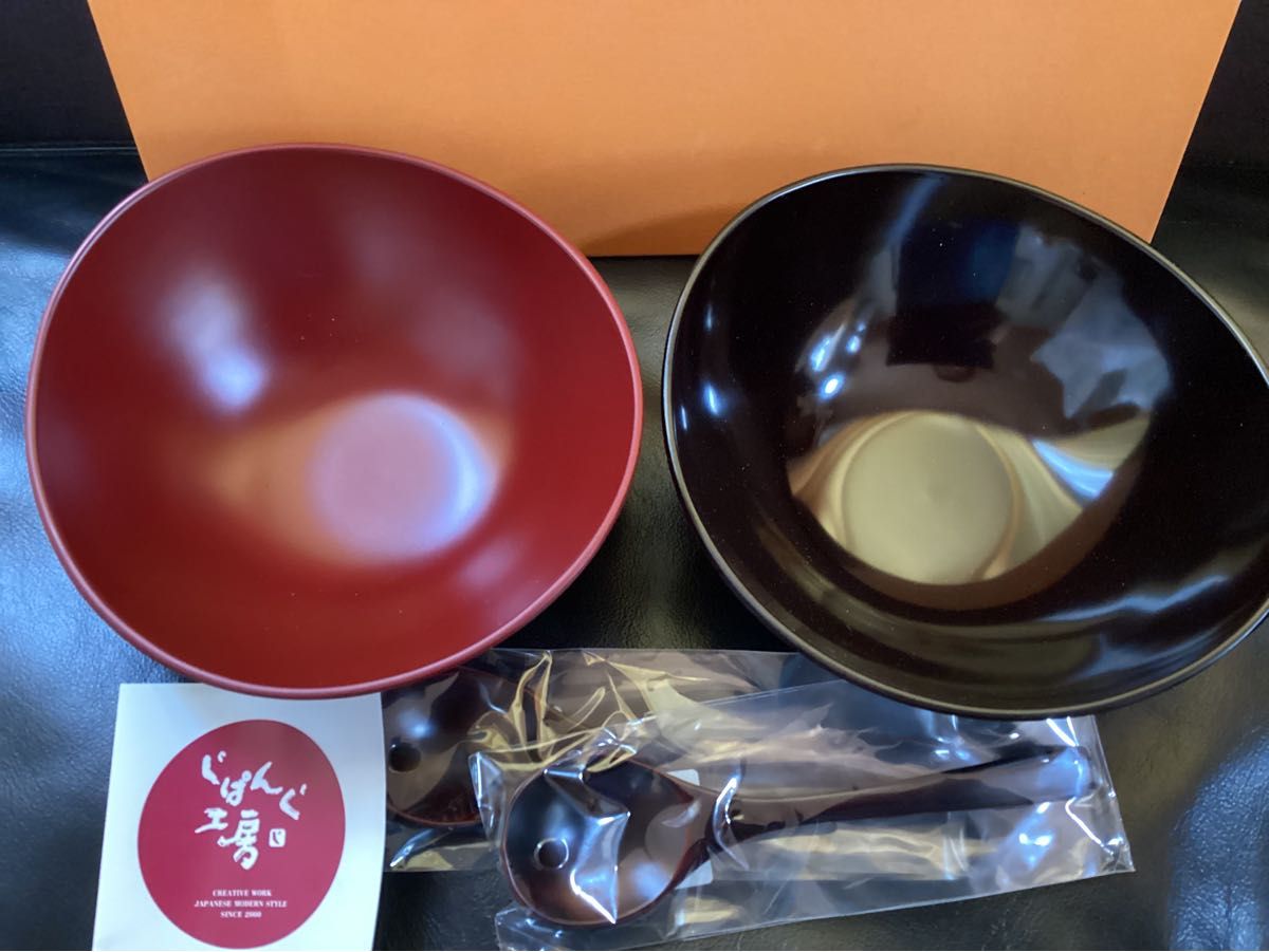 会津　じぱんぐ工房 合成漆器　多様椀　ペア椀　美しい色合い　スプーン付き　未使用品 