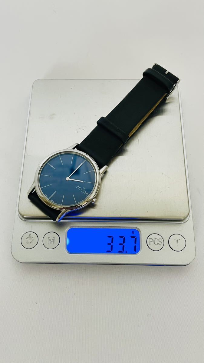 SKAGEN DENMARK スカーゲン メンズ クォーツ 腕時計 STEEL 3ATM 青文字盤 858XLSLN 純正ベルト 【美品】の画像10