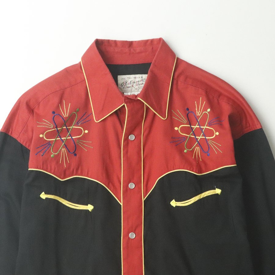 【アメリカ老舗！】ROCKMOUNT ロックマウント RAY-GUN レイガン 豪華刺繍 ウエスタンシャツ 赤 黒 L ジョニーデップの画像2