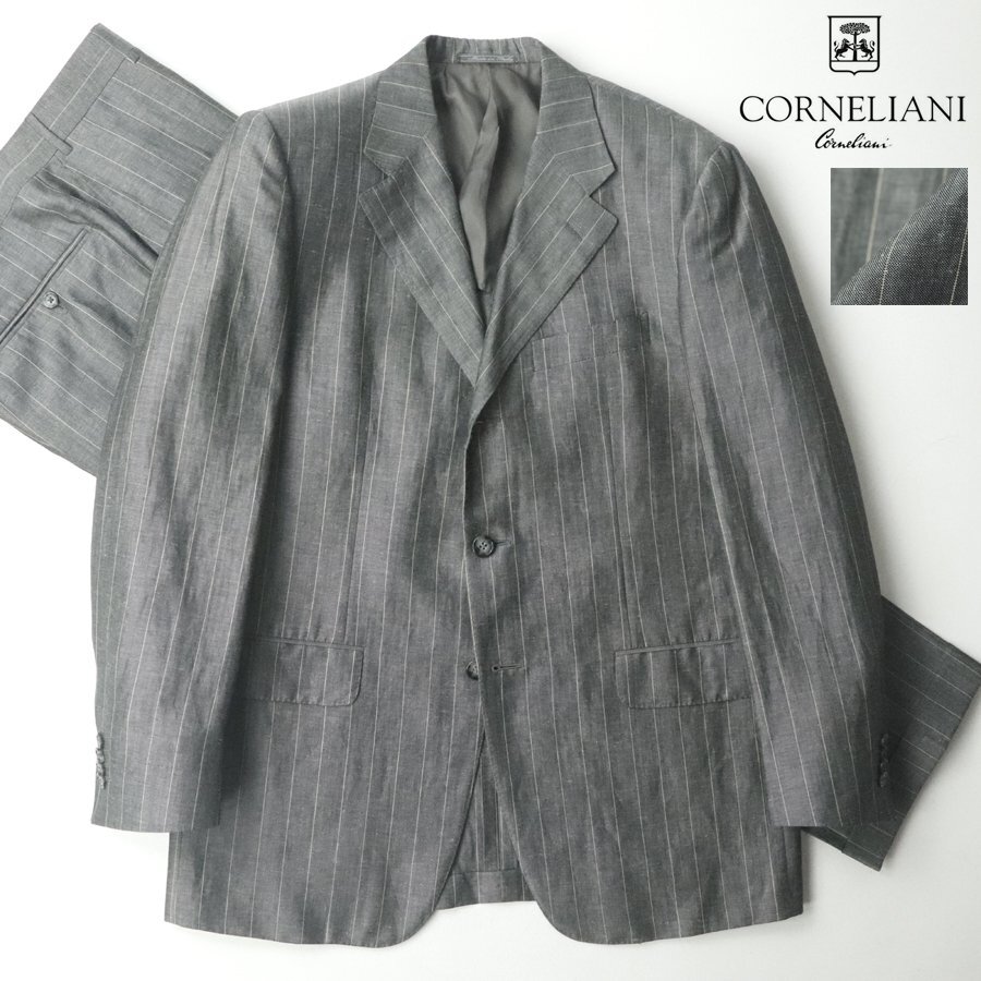 美品 イタリア製 CORNELIANI コルネリイアーニ 麻混ウール トロピカル生地 3つボタン シングルスーツ 50 XL【参考価格￥235,400-】の画像1