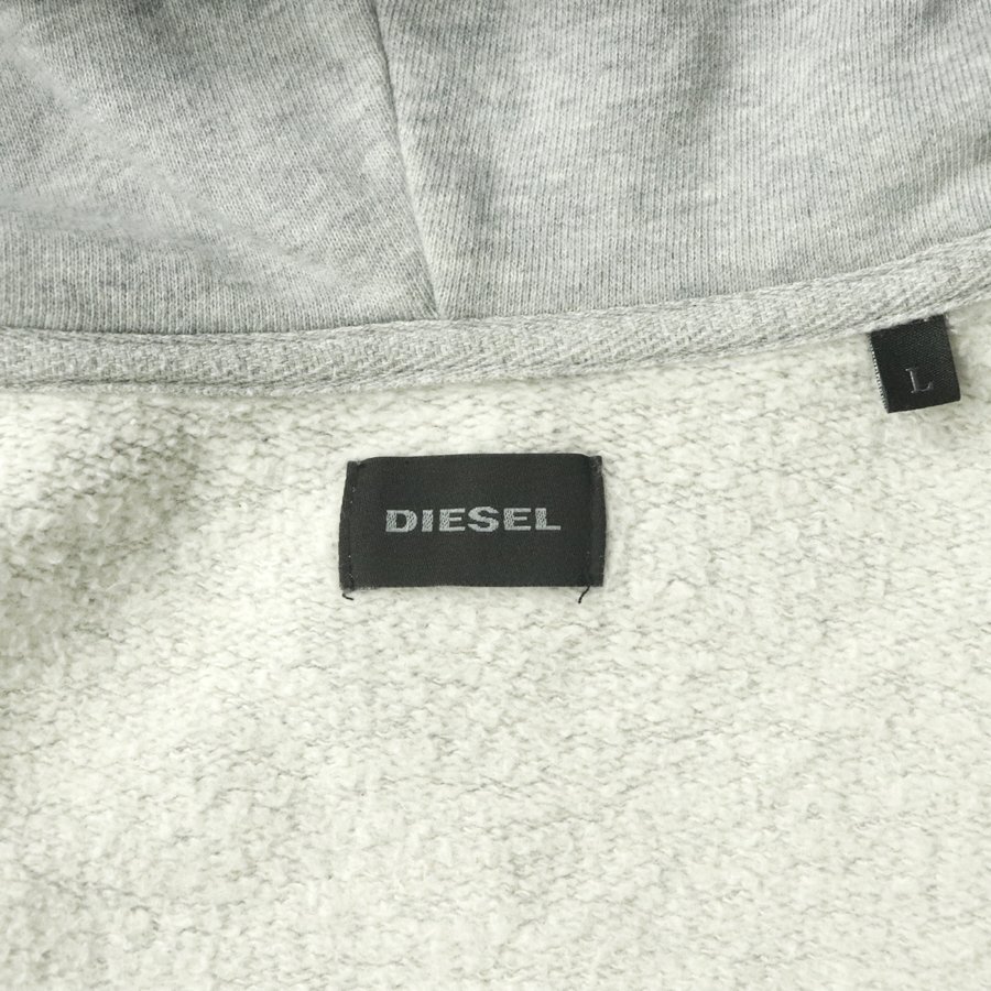 美品 ブルガリア製 DIESEL ディーゼル アイコン ロゴワッペン ジップアップ 裏起毛 スウェットパーカ グレー L【参考価格￥41,800-】の画像6