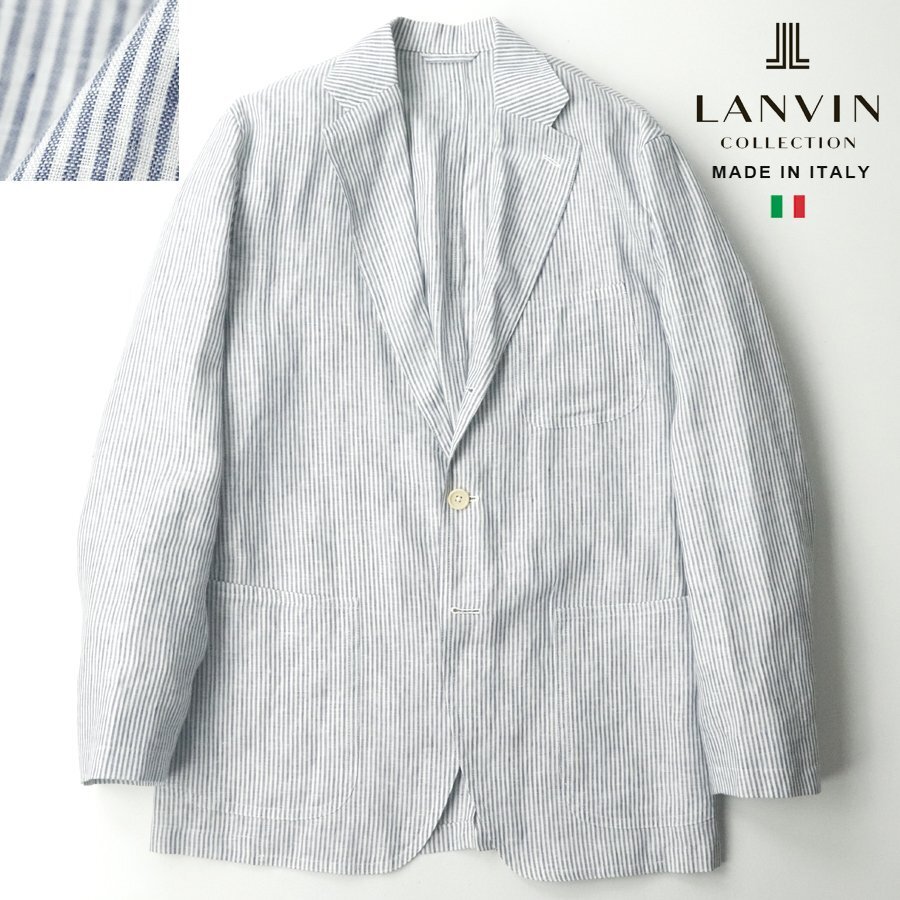 美品 イタリア製 LANVIN COLLECTION ランバン コレクション 麻100％ リネン コードレーン 3つボタン 段返り ブレザー ジャケット 52 XL_画像1