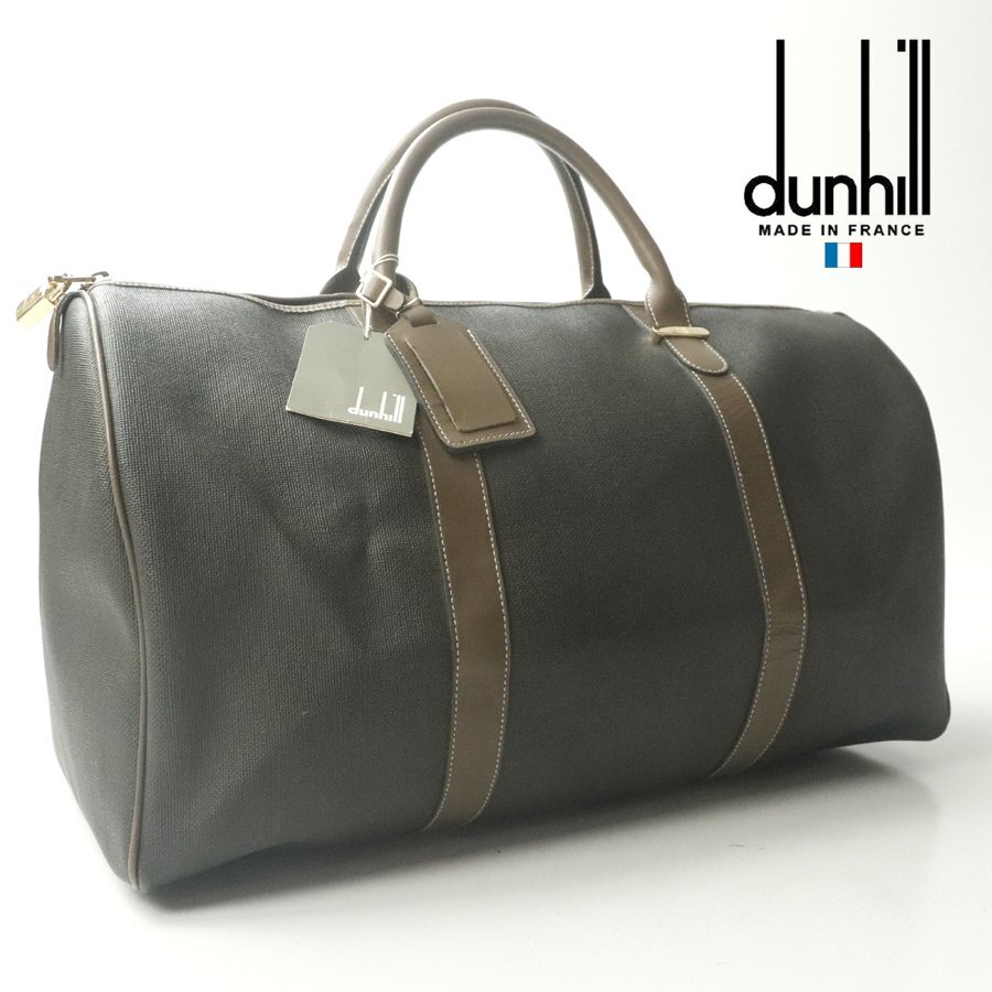 美品 フランス製 dunhill ダンヒル 牛革 カーフレザー× PVC ボストンバッグ 南京錠 鍵付き ビジネス トラベル【相場価格￥108,000-】_画像1