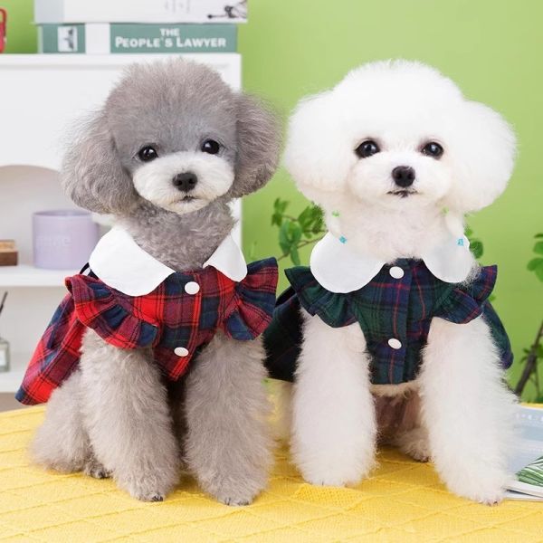 レッドMサイズ◆【ラスト2枚】犬服 キャミソール 襟付き チェック柄 ワンピース 清楚 新品 ドッグウェア 新作 ペットグッズ 春 夏 秋_画像6