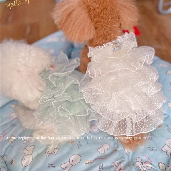 ホワイトSサイズ◆【ラスト1枚】犬服 キャミソール ワンピース ティアード 清楚 上品 フリル 新品 ドッグウェア 新作 ペットグッズ 春 夏の画像4