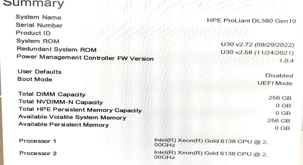 HP ProLiant DL380 Gen10 2x/intel Xeon Gold 6138 @2.00GHz ×2/メモリ256GB/サーバーの画像6