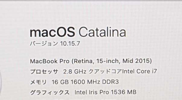 MacBook Pro 15-inch Retina,Mid2015/A1398/intel core i7-4980HQ 2.80GHz/ memory 16GB//15.4 -inch /OS Catalina