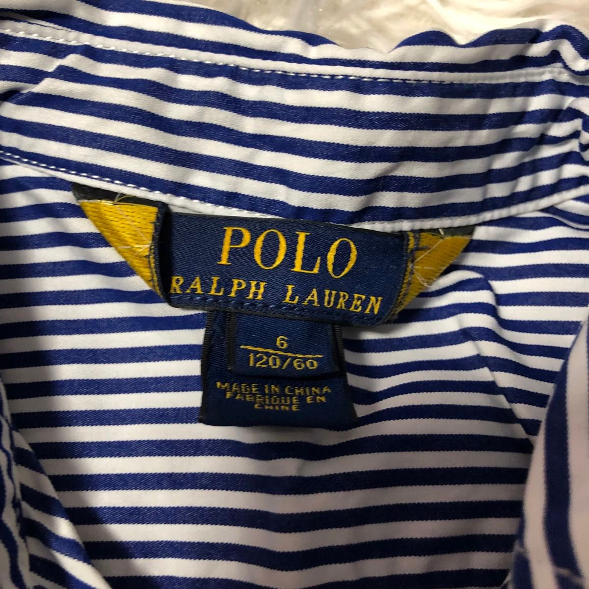 RALPH LAUREN ラルフローレン シャツワンピース キッズ 女の子　青　ボーダー　ベルト付き　ワンピース　120 6歳　