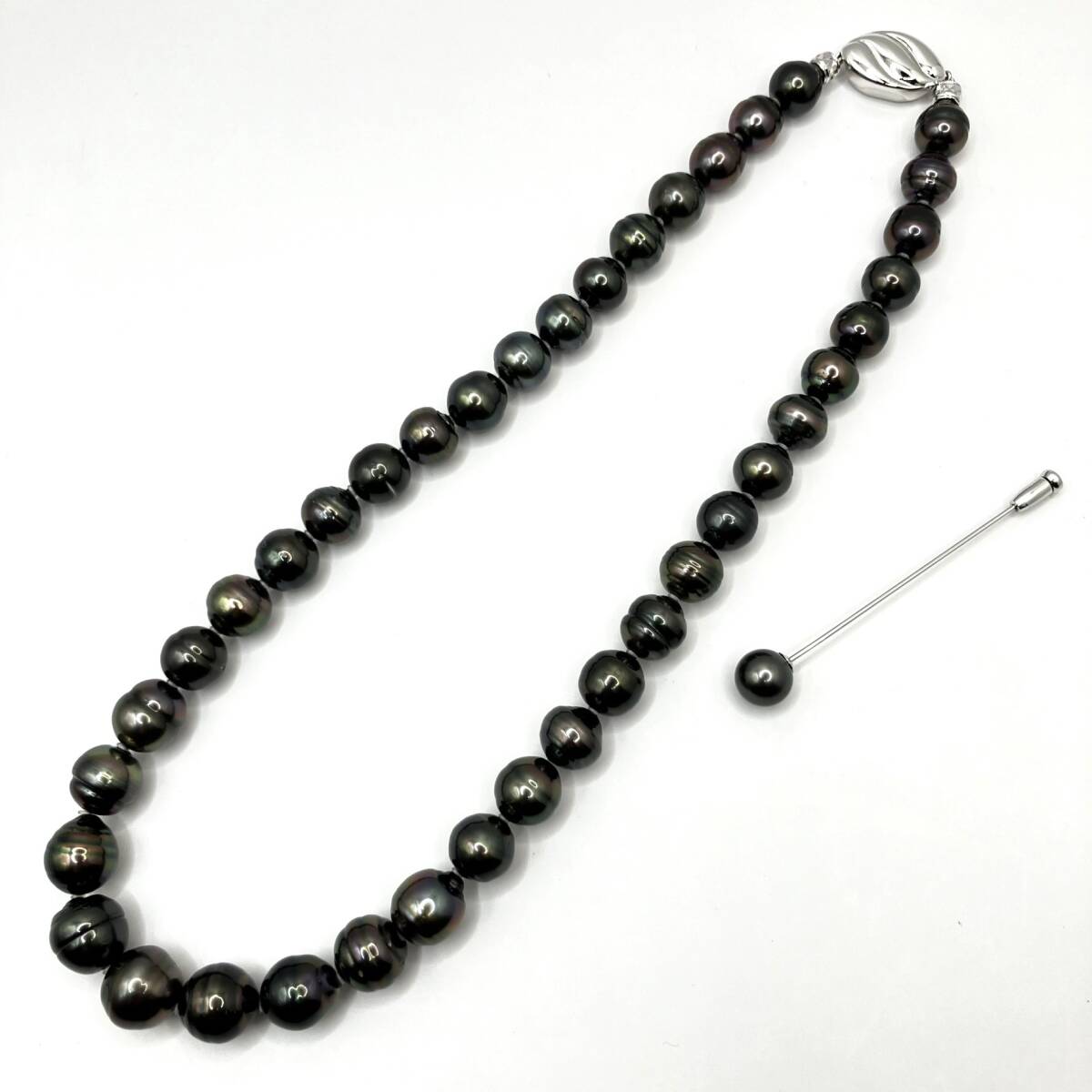 *1 jpy ~* free shipping!* large .* written guarantee & brooch & case attaching * south . Black Butterfly pearl 9-12.0mm total length 45cm 67.5g necklace pearl Black Butterfly 