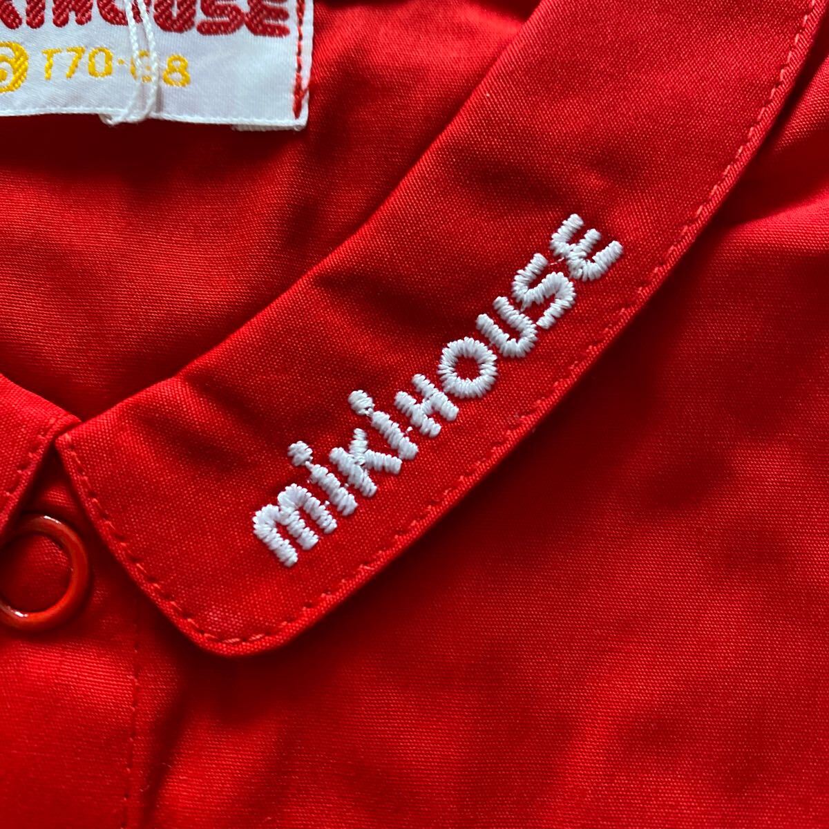 SALE новый товар Miki House короткий рукав блуза 70 сделано в Японии кнопка-застежка хлопок блуза 