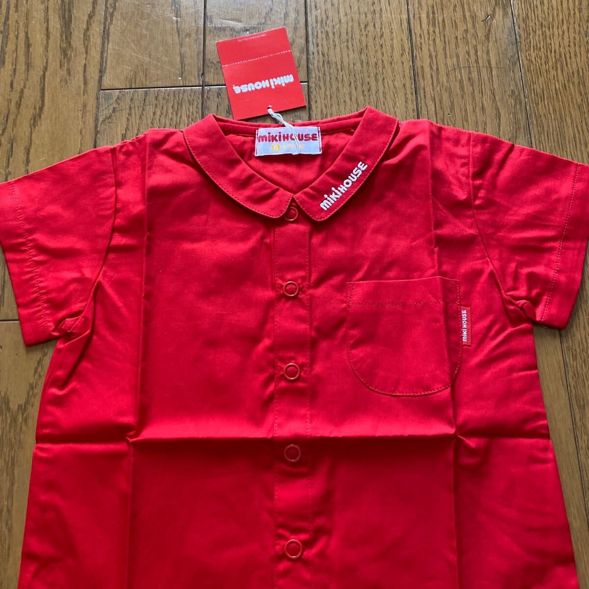 SALE новый товар Miki House короткий рукав блуза 70 сделано в Японии кнопка-застежка хлопок блуза 