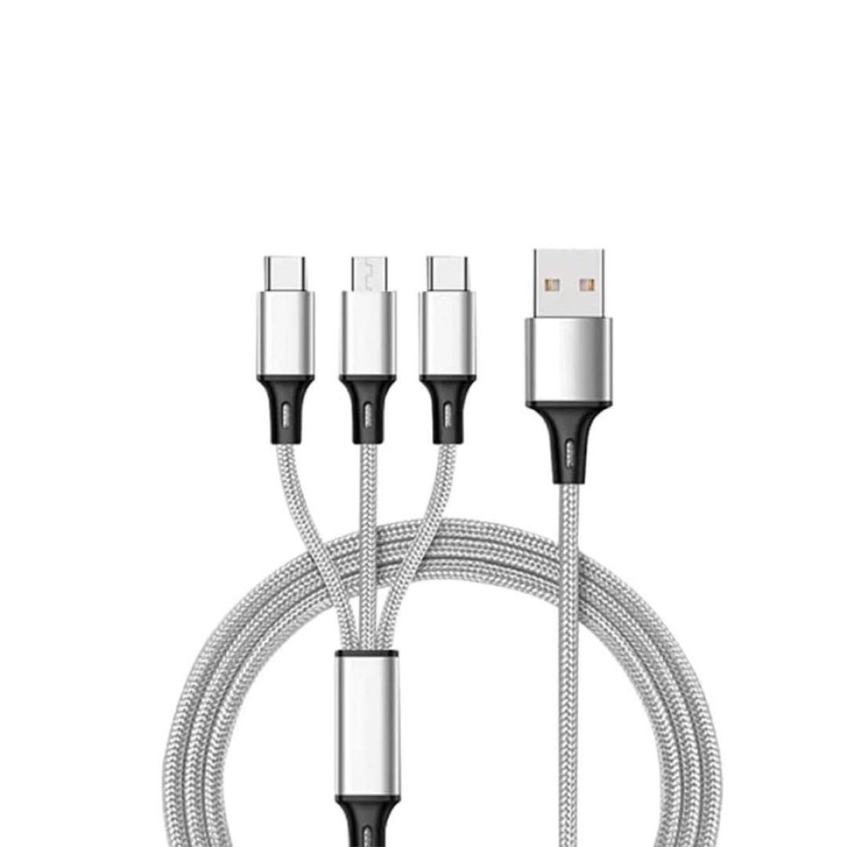 早い者勝ち！3本セット1m 充電ケーブル3in1 usb ケーブル (シルバー) 