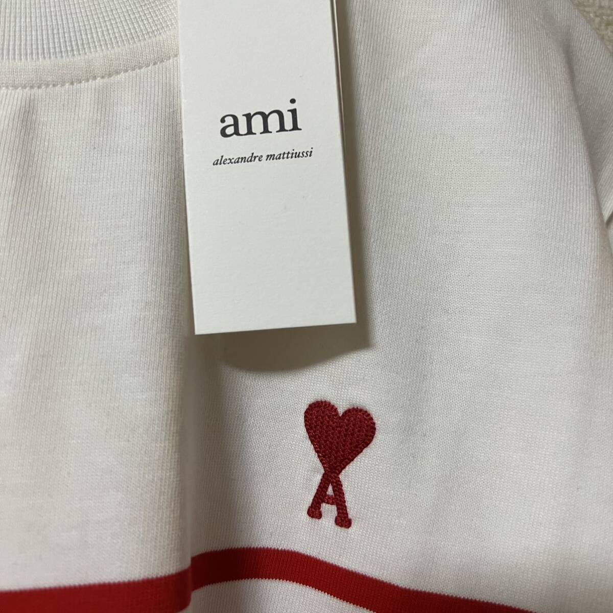 新品 AMI Paris DE COEUR アミパリス ボーダー ロングスリーブ Tシャツ レッド×ホワイト ボーダー S ロンT 長袖_画像6