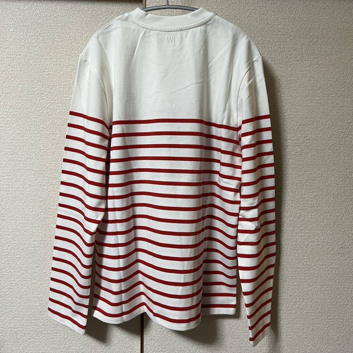 新品 AMI Paris DE COEUR アミパリス ボーダー ロングスリーブ Tシャツ レッド×ホワイト ボーダー S ロンT 長袖_画像5