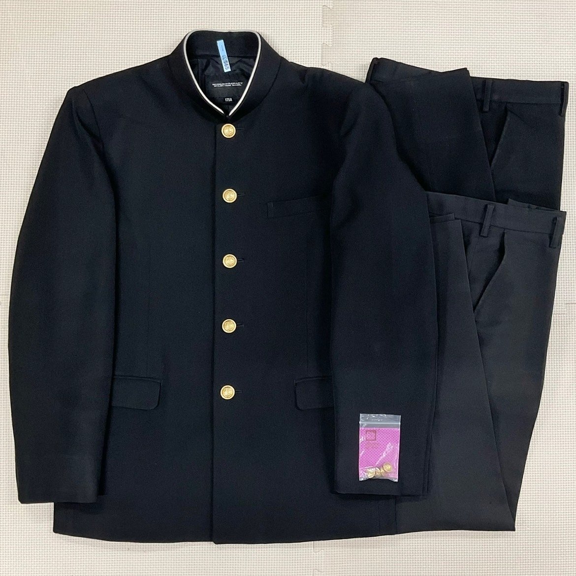Y)MZ883(箱)(中古)東北方面 校名不明 男子学生服 6点セット /黒 Y)MZ883(箱)(中古)東北方面 校名不明 男子学生服 6点セット /黒
