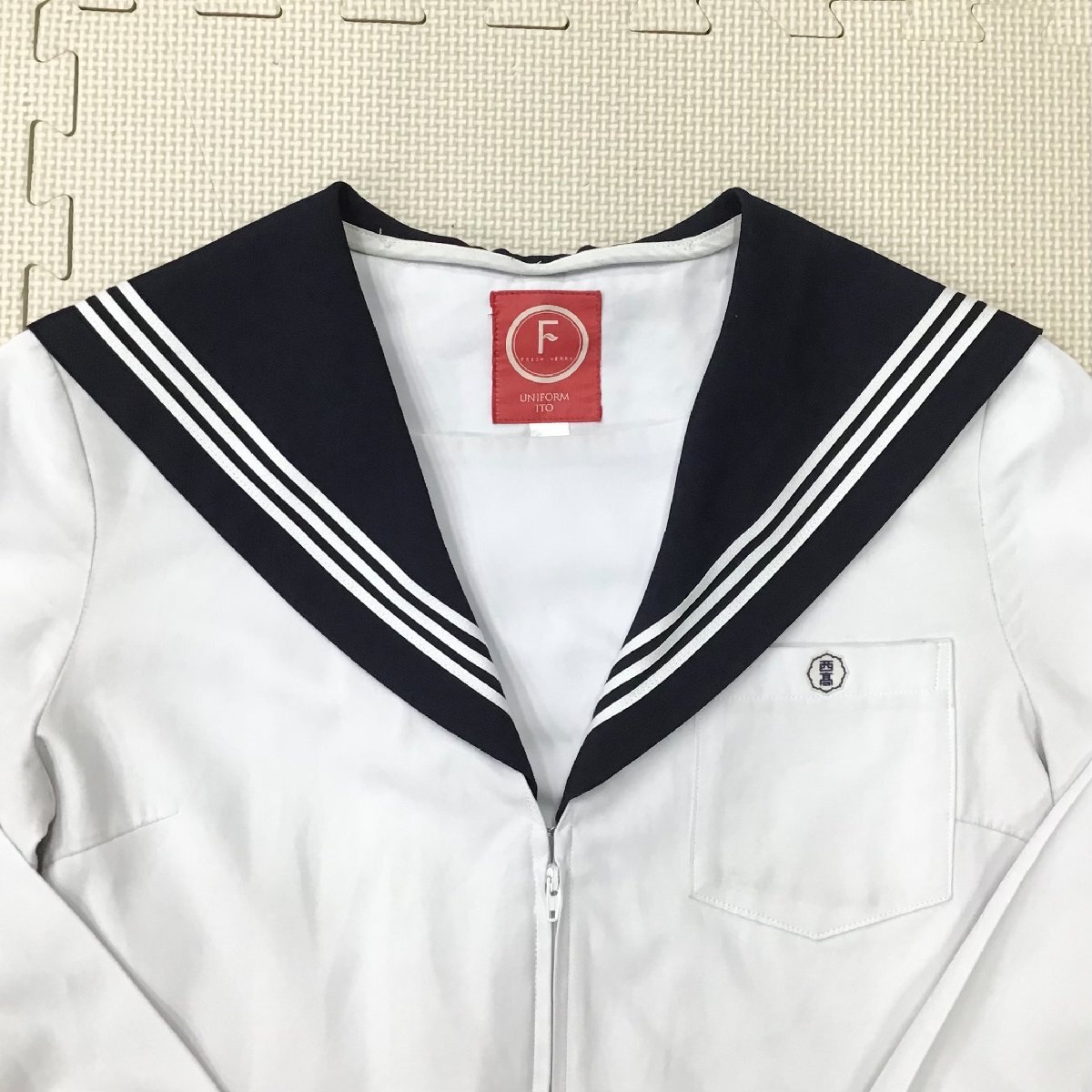 O576/A(中古)愛知県 一宮西高校 女子制服2点 /M/W66/丈63/24本/合服セーラー/スカート/白3本/FRESH VERRY/紺/夏用/夏服/女子学生/学生服_画像3