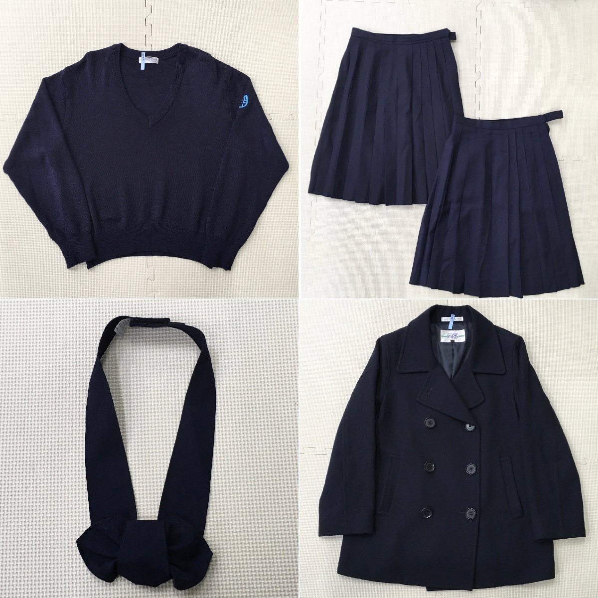 A633/L(中古/箱)東京都 大妻高校 女子制服8点 /M程度/M/W66/セーラー/セーター/スカート/リボン/コート/白3本/PARIS/冬服夏服/卒業生品の画像4