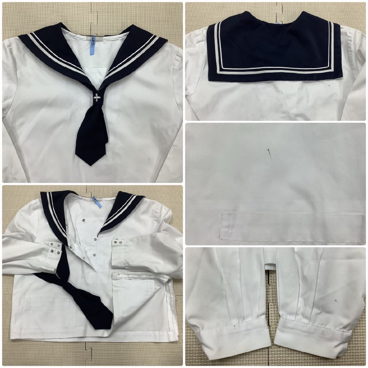 I558/Y(中古)山形 山形市立 第十中学校 女子制服3点 /165A/W66/セーラー/スカート/タイ/親子白2本ライン/OLIVE des OLIVE/紺/冬服/合服_画像5