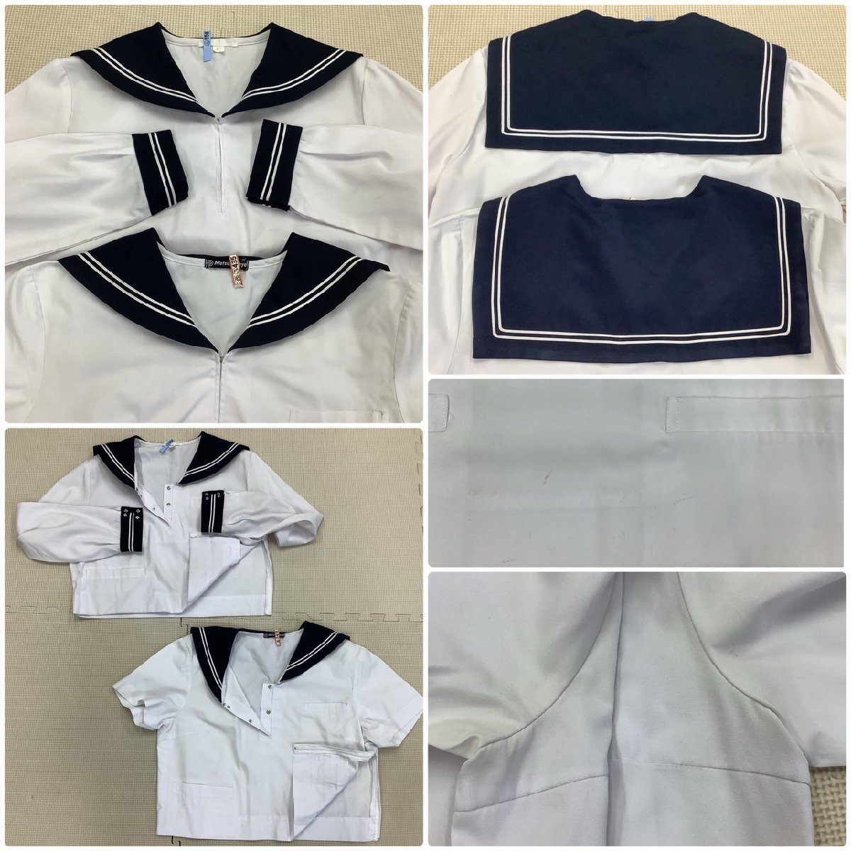 I564/Y(中古)山形県 山形市立商業高校 女子制服6点 /指定品/13/W66～68/セーラー/スカート/タイ/夏冬/合服/白2本ライン/紺/白_画像5