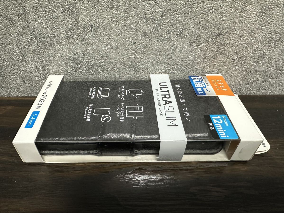 【新品未開封】ELECOM iPhone 12 mini レザー ケース UltraSlim 磁石付き ステッチ 手帳型 抗菌 ブラック PM-A20APLFUPVBK