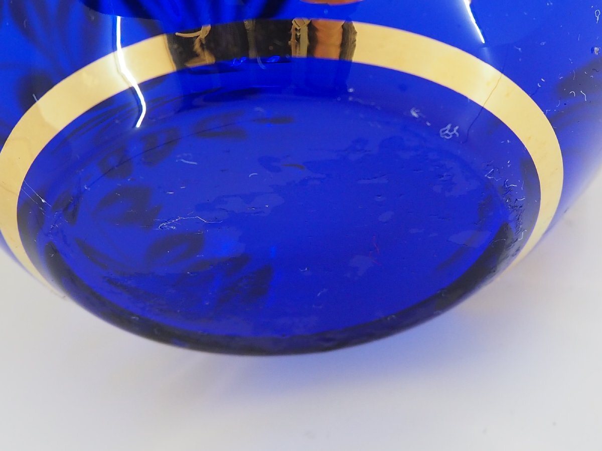 ★☆  BOHEMIAN GLASS ボヘミアンガラス 花器  花瓶 コバルトブルー フラワーベース 高さ 約16.5cm / 置物  /  オブジェ ☆★の画像4