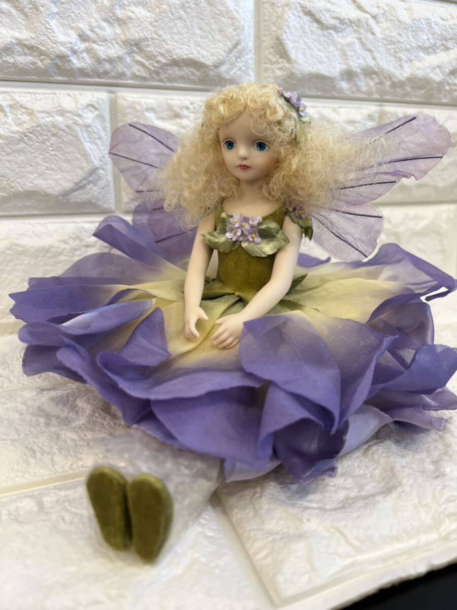【美品】若月まり子 ビスクドール  花の妖精 紫色 全長27cm 西洋人形 アンティークドール 創作人形 ②の画像1