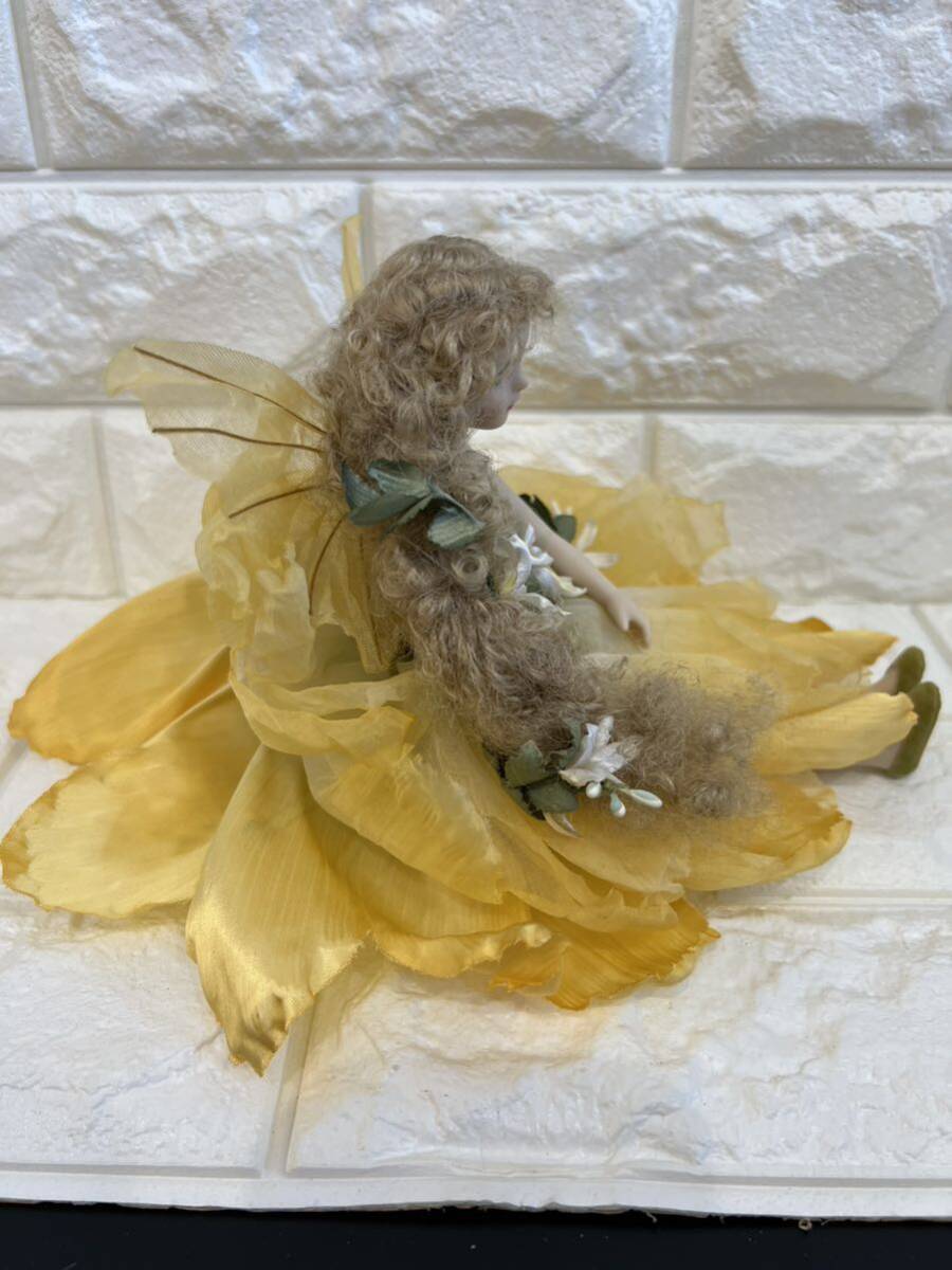 【美品】若月まり子 ビスクドール  妖精 黄色 全長27cm 西洋人形 アンティークドール 創作人形 ⑤の画像6