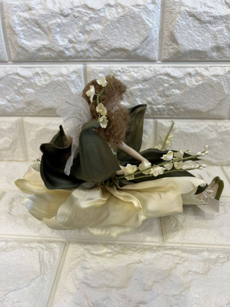 【美品】若月まり子 ビスクドール  花の妖精（すずらん）緑色 全長27cm 西洋人形 アンティークドール 創作人形 ⑦の画像6