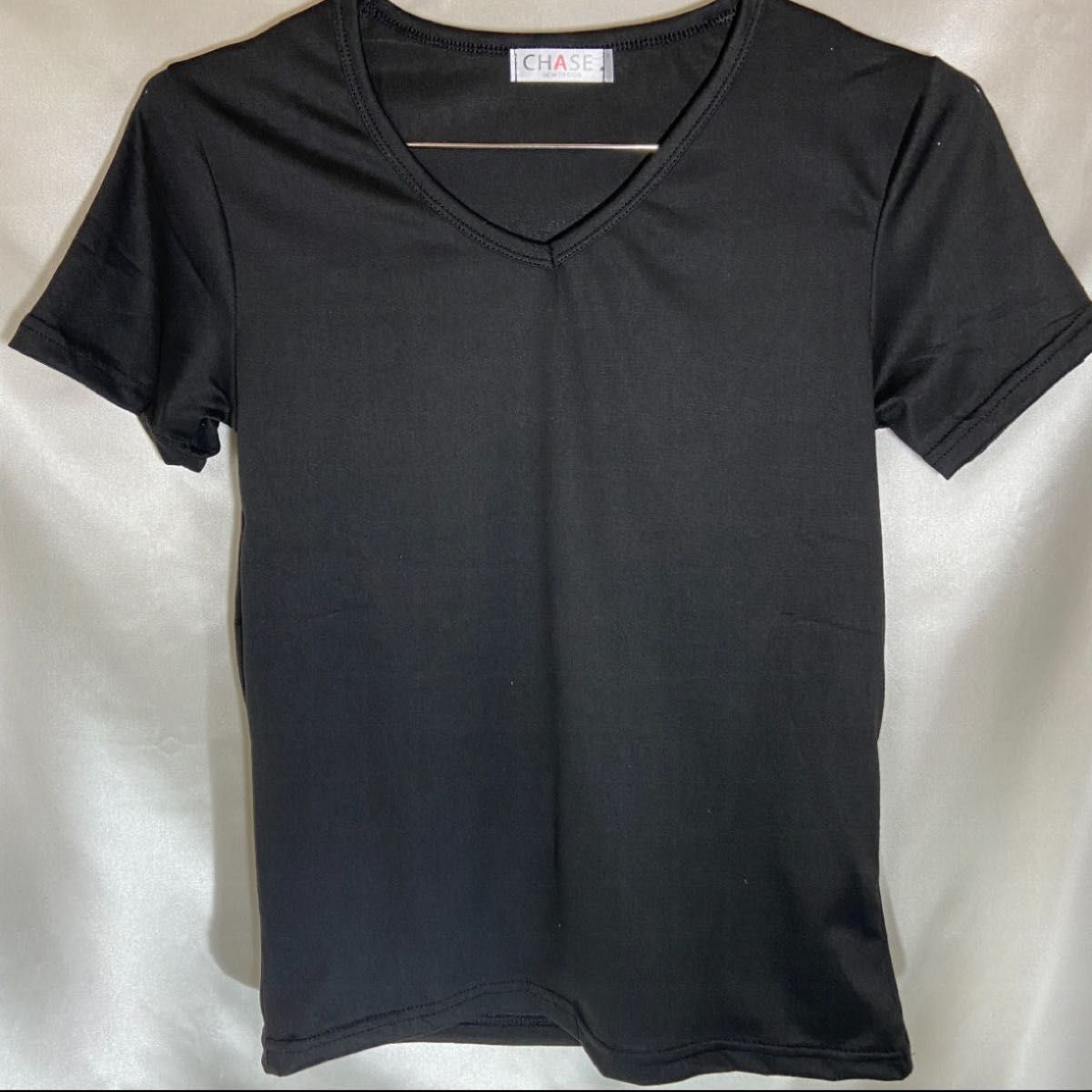Vネック　半袖 きれいめ シンプル カットソー レディース Tシャツ　インナー 黒 Lサイズ